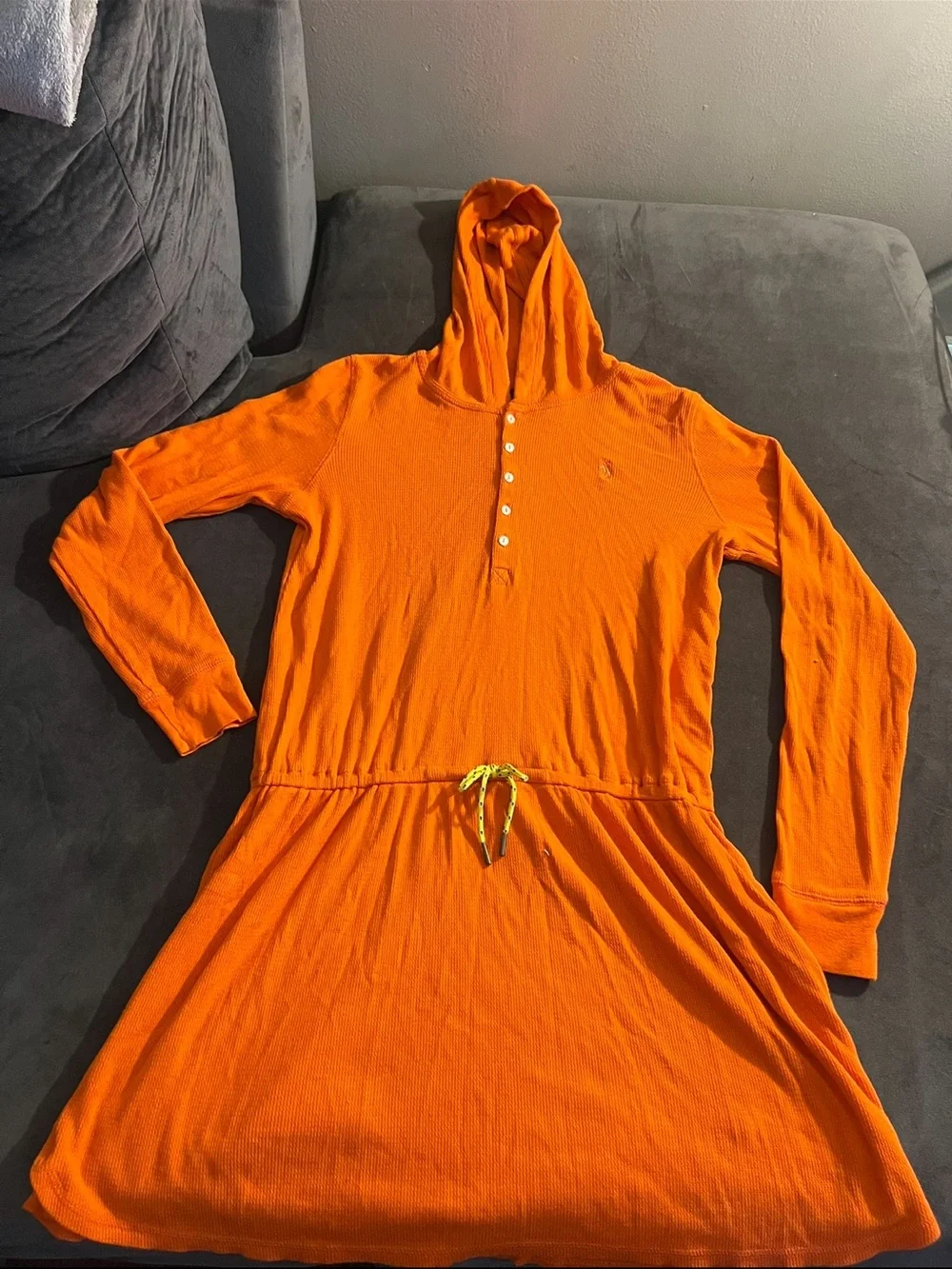 Ralph Lauren Orange Long-Sleeve Hooded Drawstring Dress